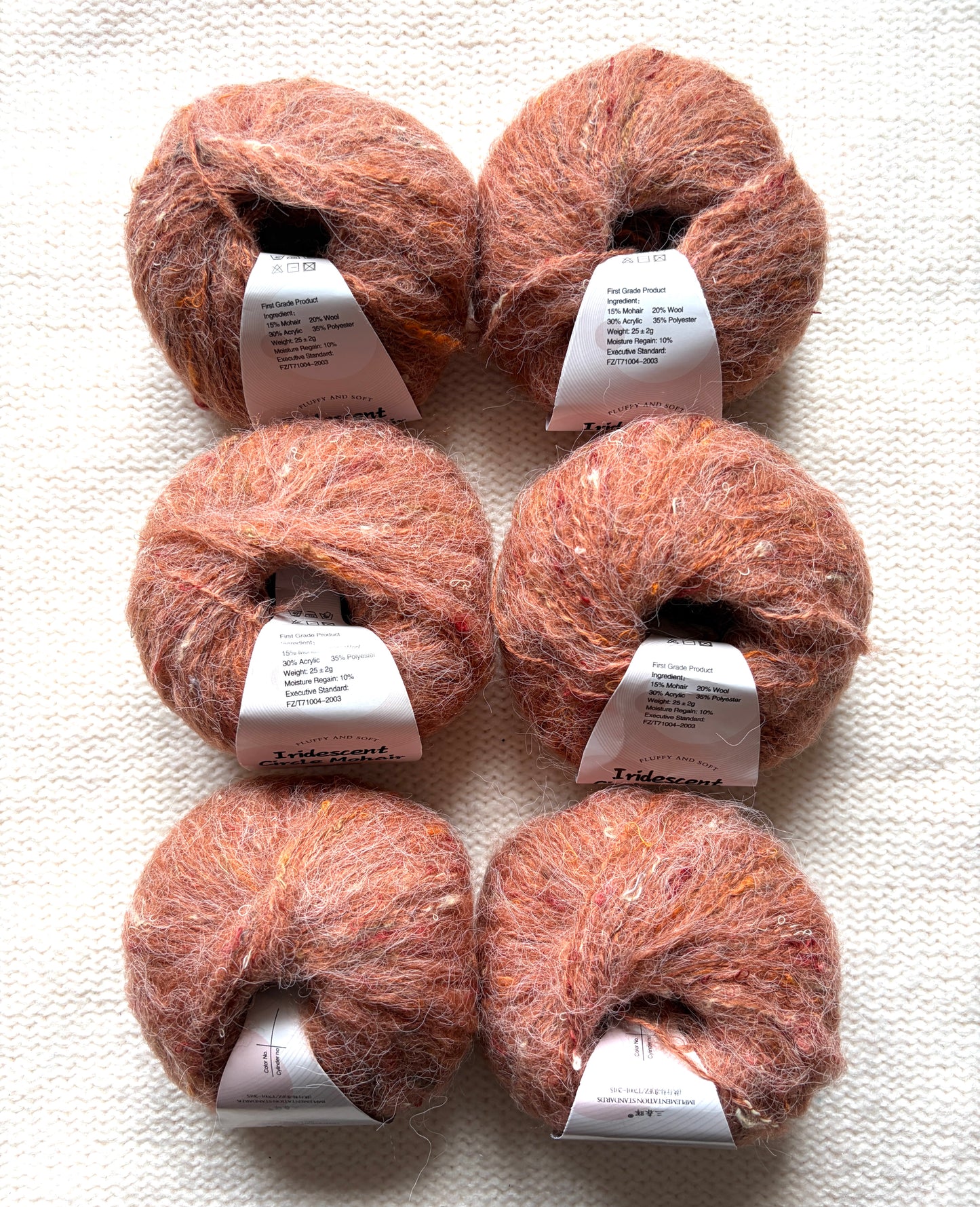 6 balls x 25g Mohair Wool yarn : Mohair + Wool + Acrylic + Polyester : 05 Ginger