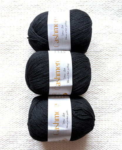 3 balls x 50g Cashmere Ultra Soft Yarn : 80% Cashmere : 05 Black