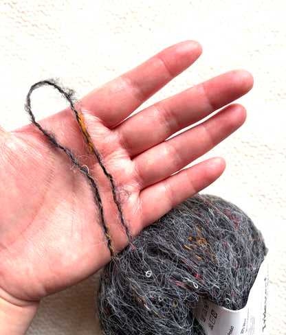 6 balls x 25g Mohair Wool yarn : Mohair + Wool + Acrylic + Polyester : 20 Charcoal