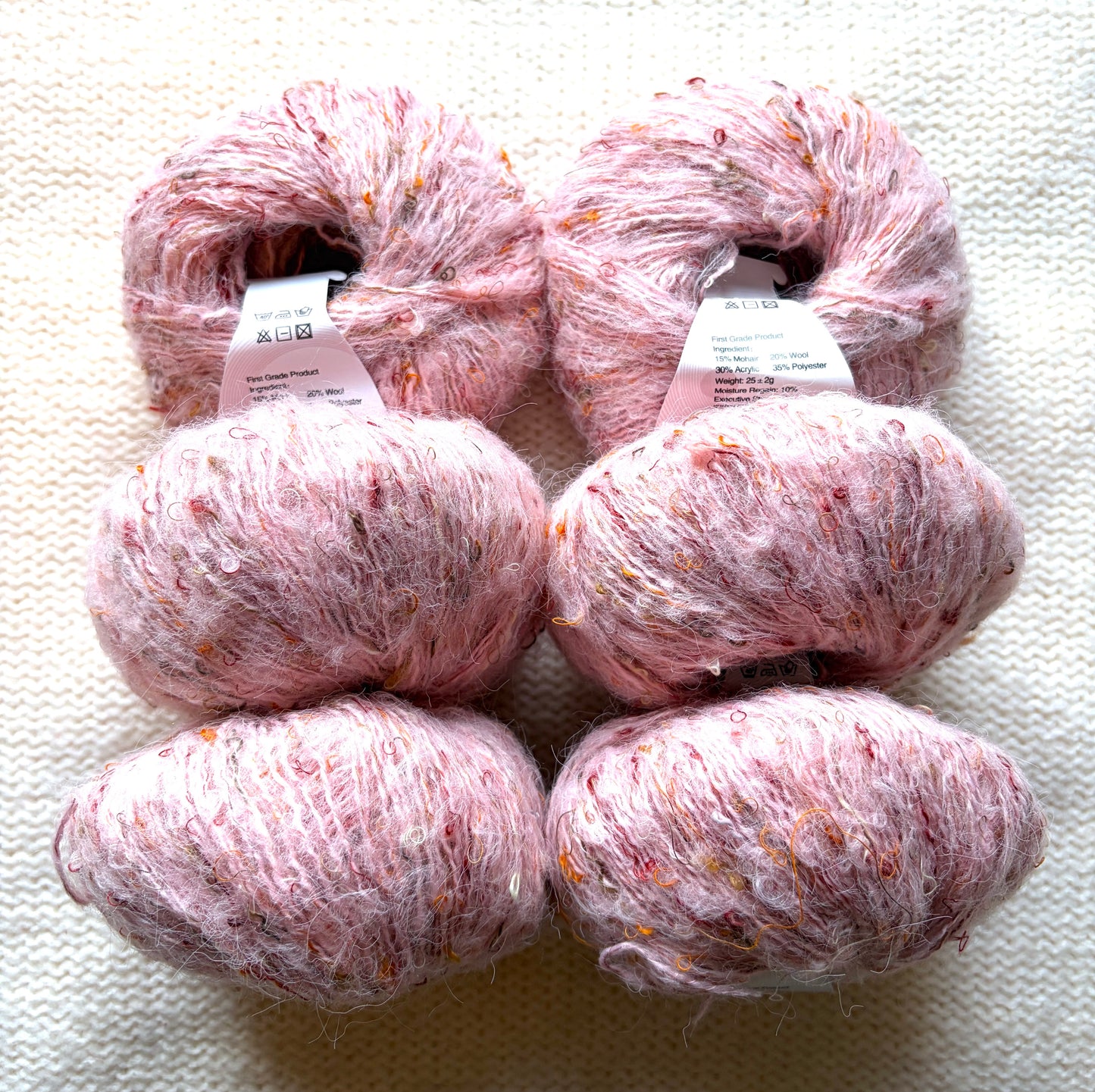 6 balls x 25g Mohair Wool yarn : Mohair + Wool + Acrylic + Polyester : 03 Sakura Pink