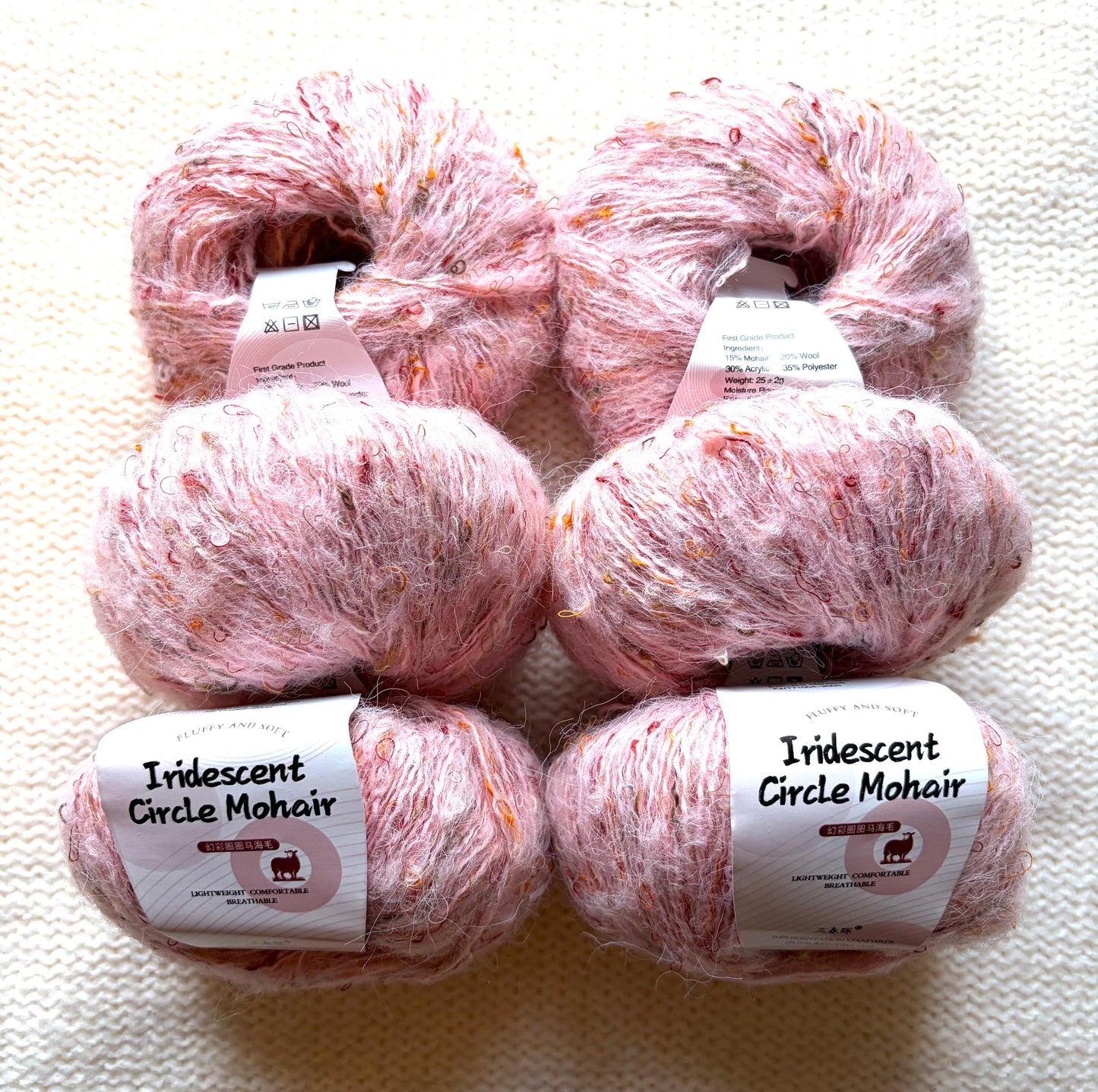 6 balls x 25g Mohair Wool yarn : Mohair + Wool + Acrylic + Polyester : 03 Sakura Pink