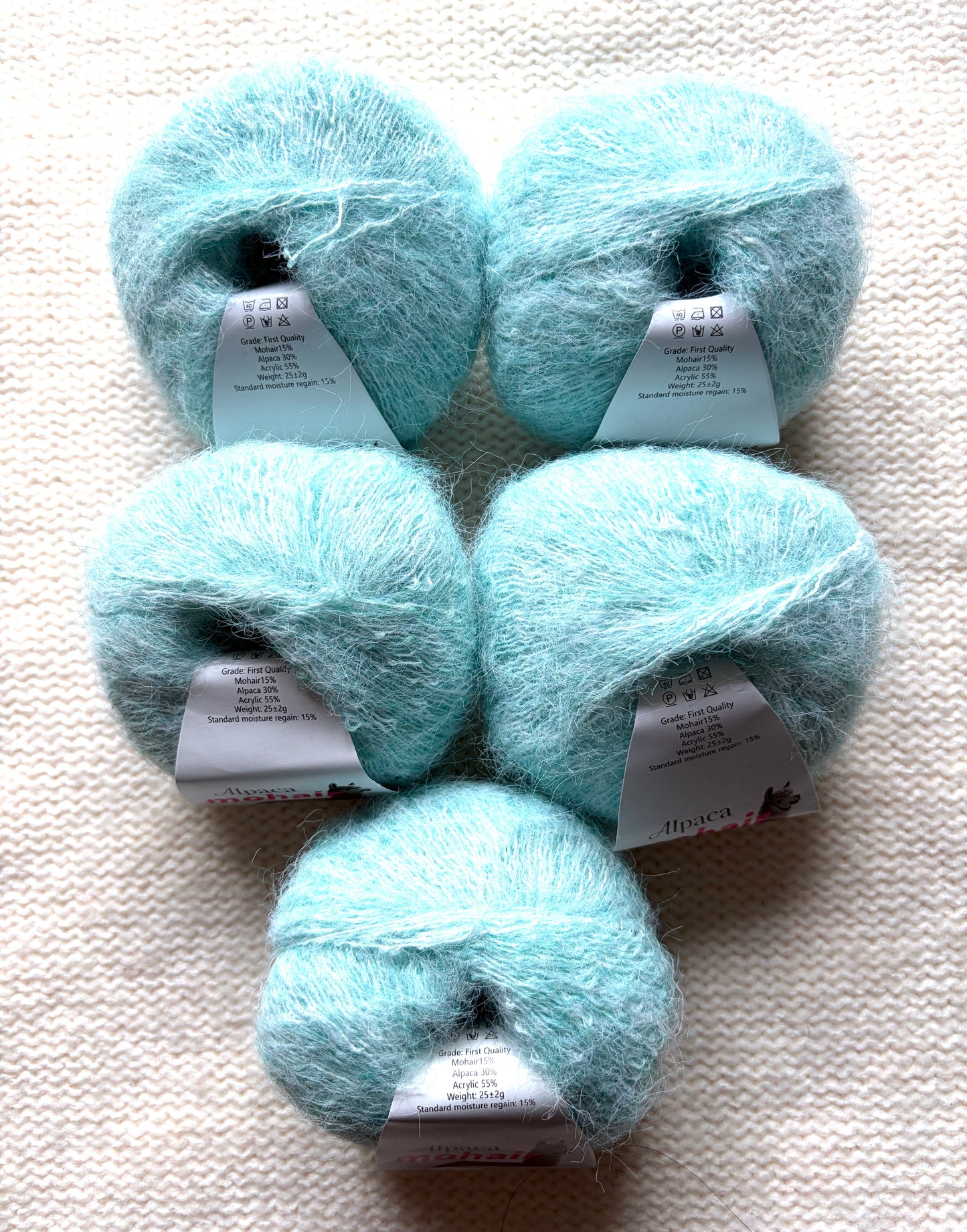 5 balls x 25g Alpaca Mohair yarn : Mohair + Alpaca + Acrylic : 15 Mint