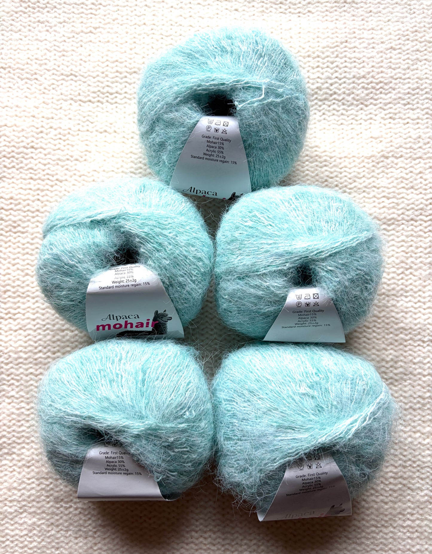 5 balls x 25g Alpaca Mohair yarn : Mohair + Alpaca + Acrylic : 15 Mint
