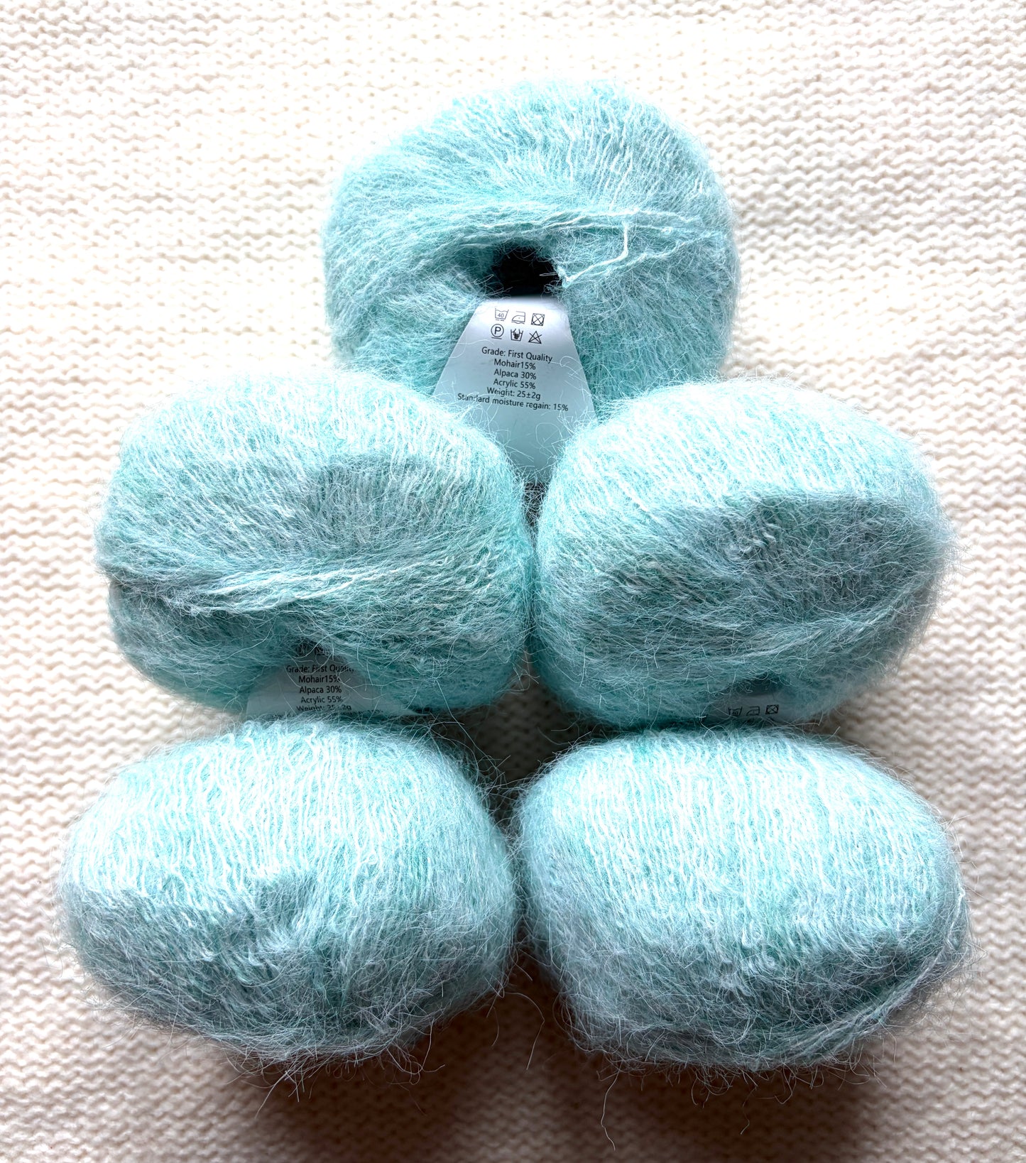 5 balls x 25g Alpaca Mohair yarn : Mohair + Alpaca + Acrylic : 15 Mint