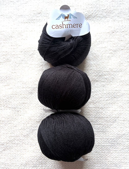 3 balls x 50g Cashmere yarn : 100% Cashmere : 21 Black