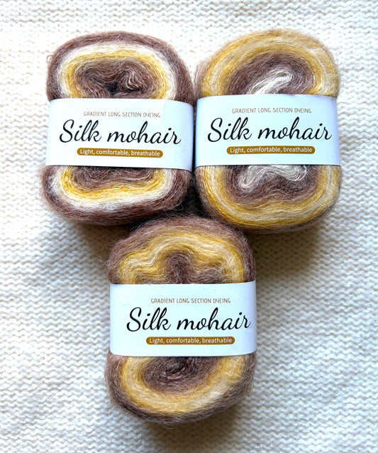 3 cakes x 50g Gradient Mohair Silk Yarn : Mohair + Silk+ Polyester : 01 Brown