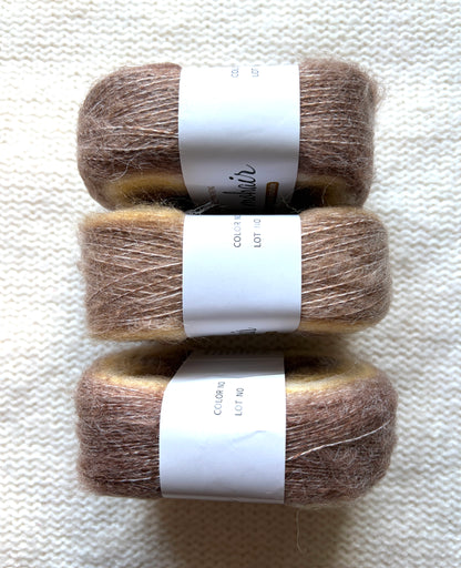 3 cakes x 50g Gradient Mohair Silk Yarn : Mohair + Silk+ Polyester : 01 Brown
