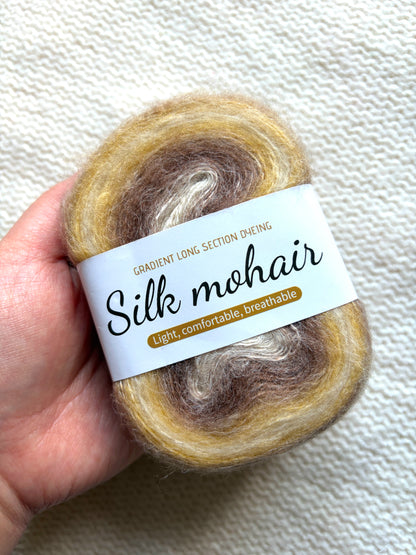 3 cakes x 50g Gradient Mohair Silk Yarn : Mohair + Silk+ Polyester : 01 Brown