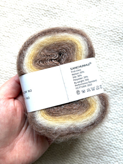 3 cakes x 50g Gradient Mohair Silk Yarn : Mohair + Silk+ Polyester : 01 Brown