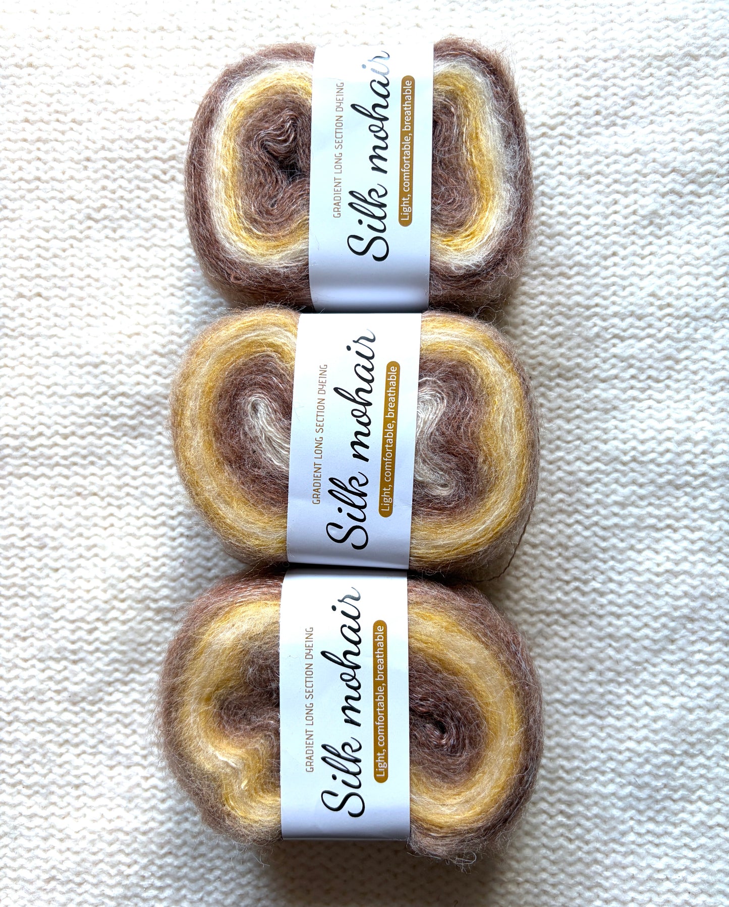 3 cakes x 50g Gradient Mohair Silk Yarn : Mohair + Silk+ Polyester : 01 Brown
