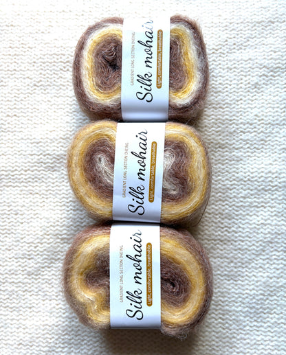 3 cakes x 50g Gradient Mohair Silk Yarn : Mohair + Silk+ Polyester : 01 Brown