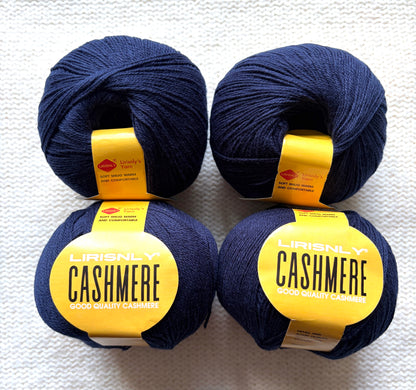 4 balls x 50g Cashmere yarn : 95% Cashmere + 5% Acrylic : 20 Navy