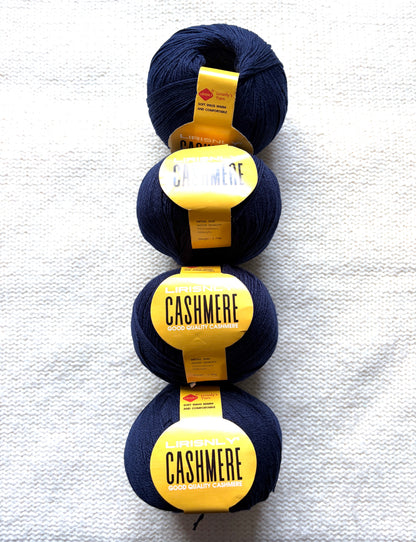 4 balls x 50g Cashmere yarn : 95% Cashmere + 5% Acrylic : 20 Navy
