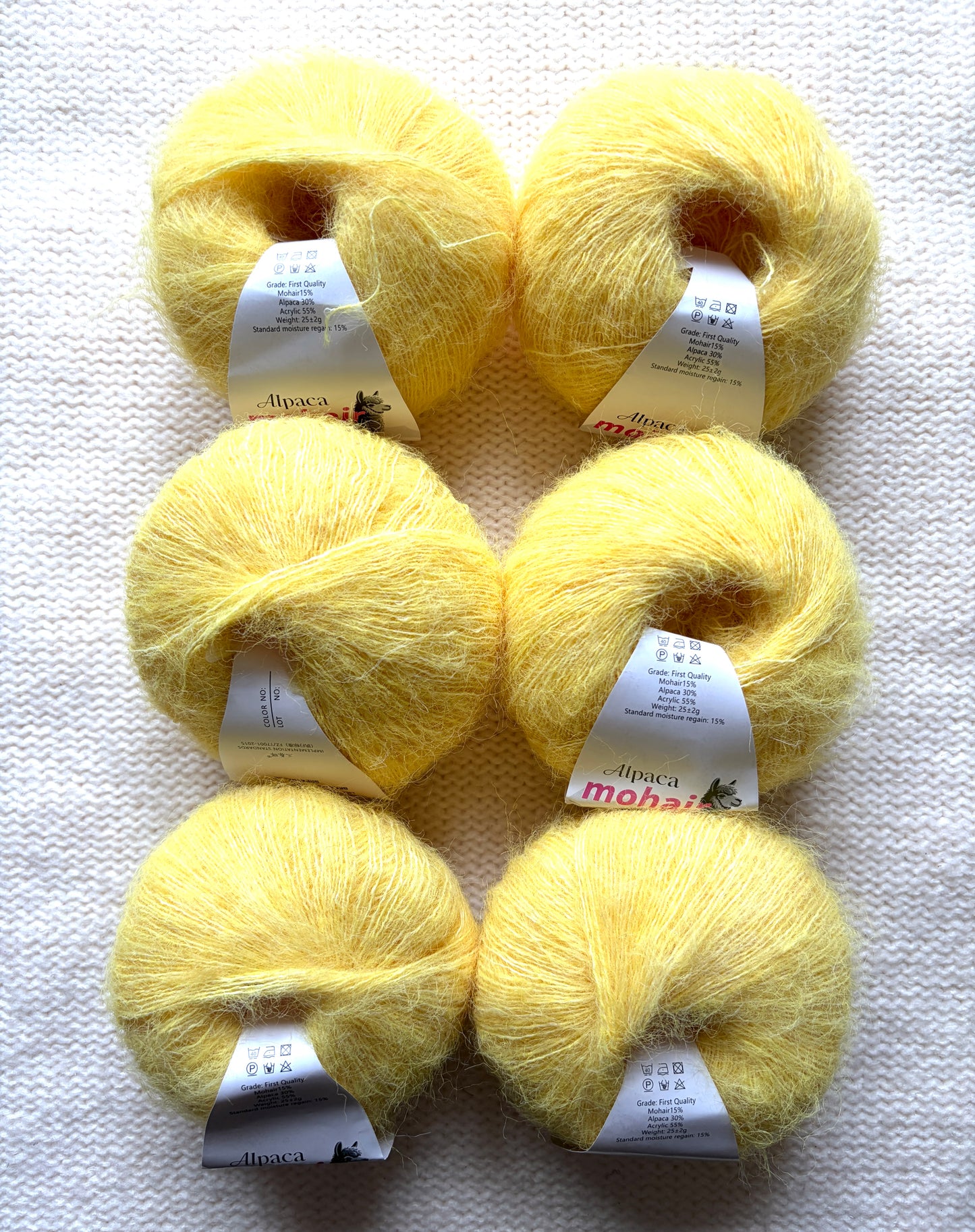 6 balls x 25g Alpaca Mohair yarn : Mohair + Alpaca + Acrylic : 12 Sunflower