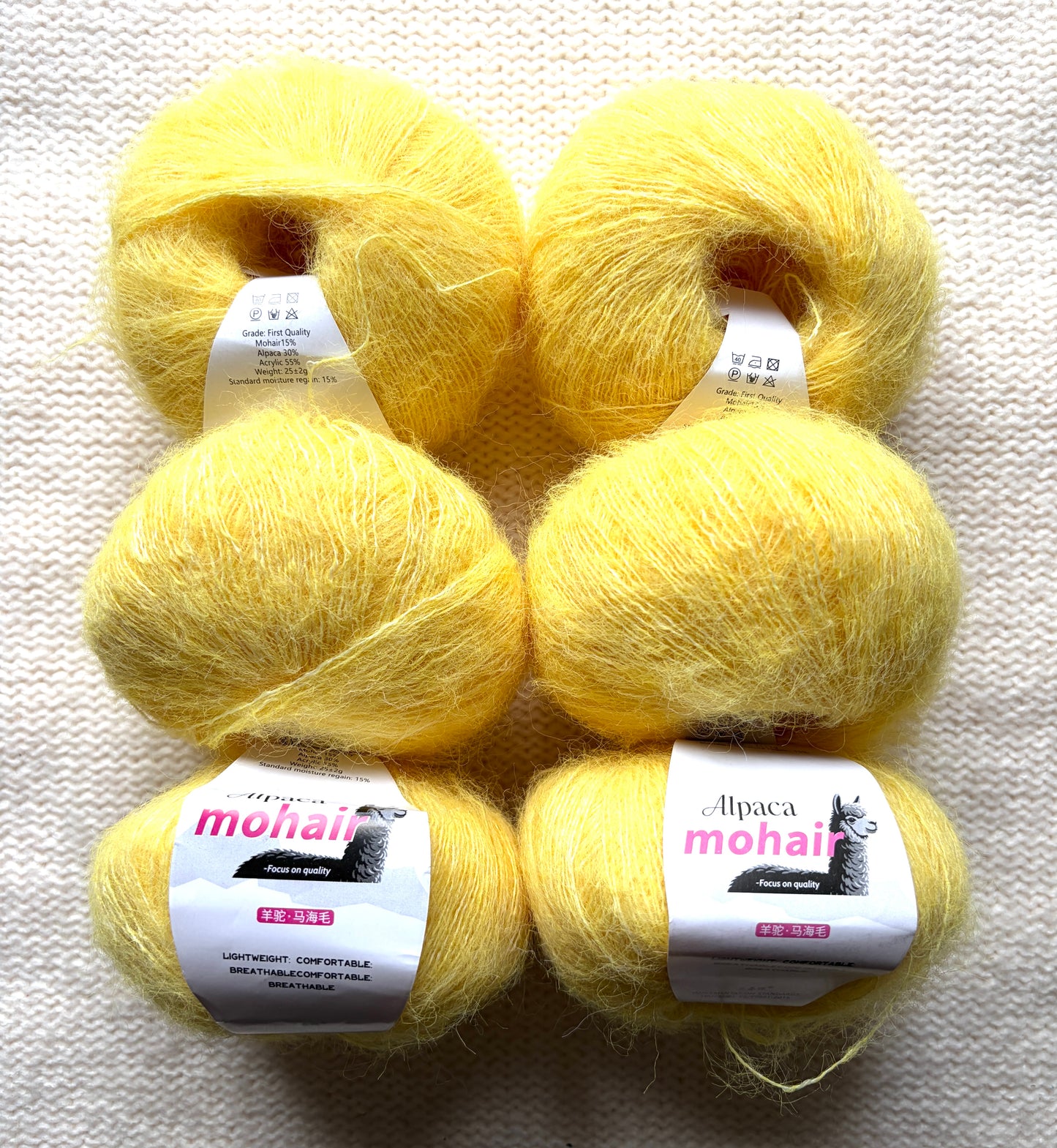 6 balls x 25g Alpaca Mohair yarn : Mohair + Alpaca + Acrylic : 12 Sunflower
