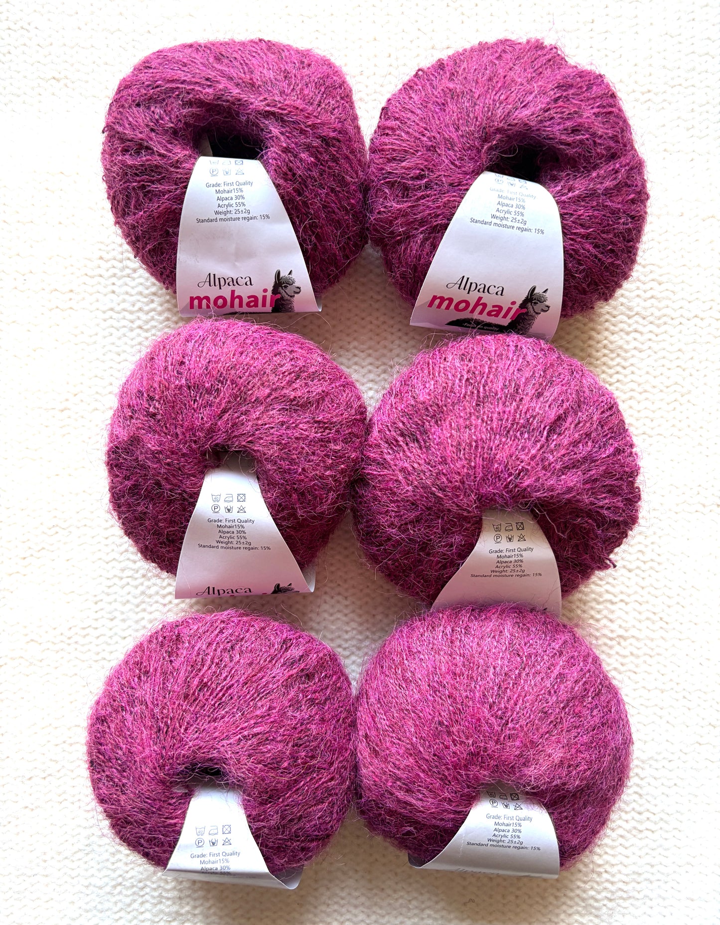6 balls x 25g Alpaca Mohair yarn : Mohair + Alpaca + Acrylic : 23 Cherry