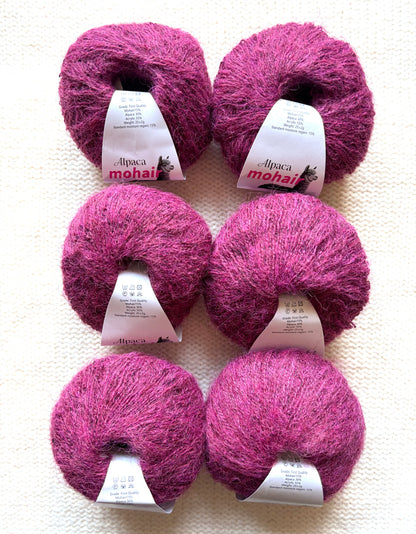 6 balls x 25g Alpaca Mohair yarn : Mohair + Alpaca + Acrylic : 23 Cherry