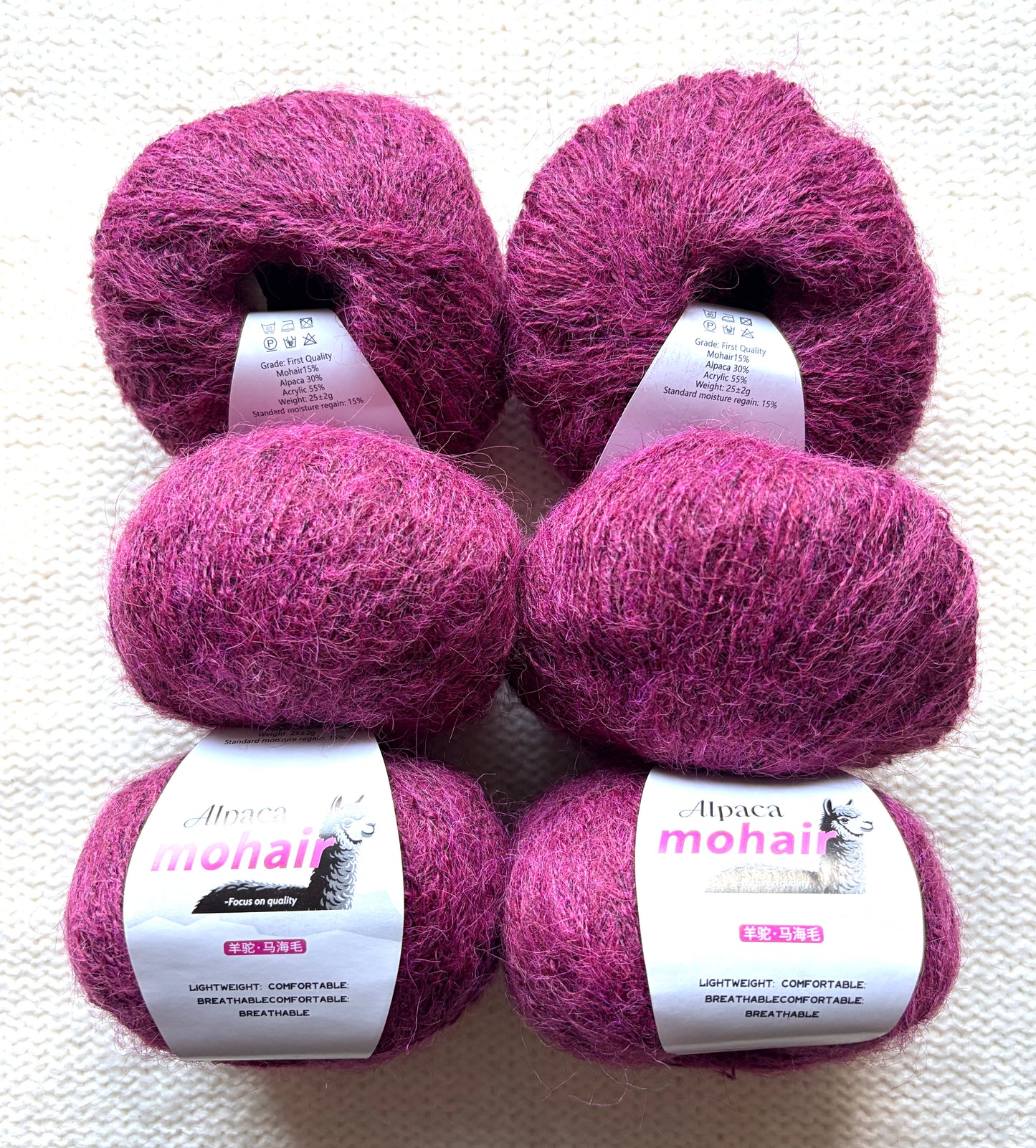 6 balls x 25g Alpaca Mohair yarn : Mohair + Alpaca + Acrylic : 23 Cherry