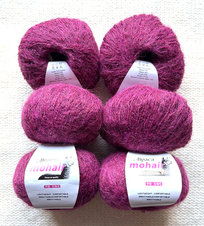 6 balls x 25g Alpaca Mohair yarn : Mohair + Alpaca + Acrylic : 23 Cherry