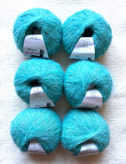 6 balls x 25g Alpaca Mohair yarn : Mohair + Alpaca + Acrylic : 17 Cyan