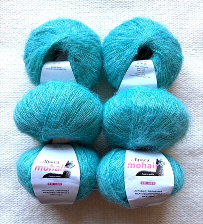 6 balls x 25g Alpaca Mohair yarn : Mohair + Alpaca + Acrylic : 17 Cyan