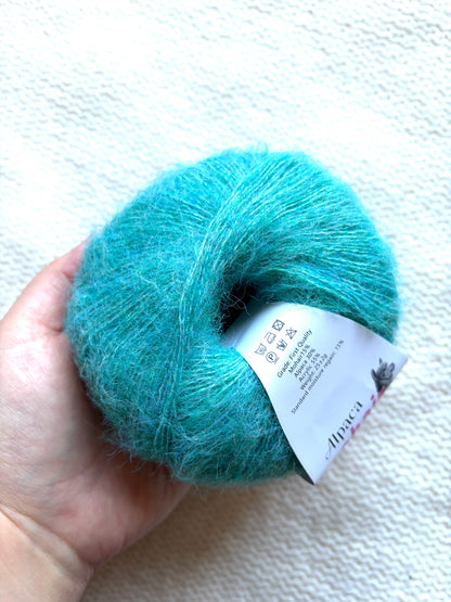 6 balls x 25g Alpaca Mohair yarn : Mohair + Alpaca + Acrylic : 17 Cyan