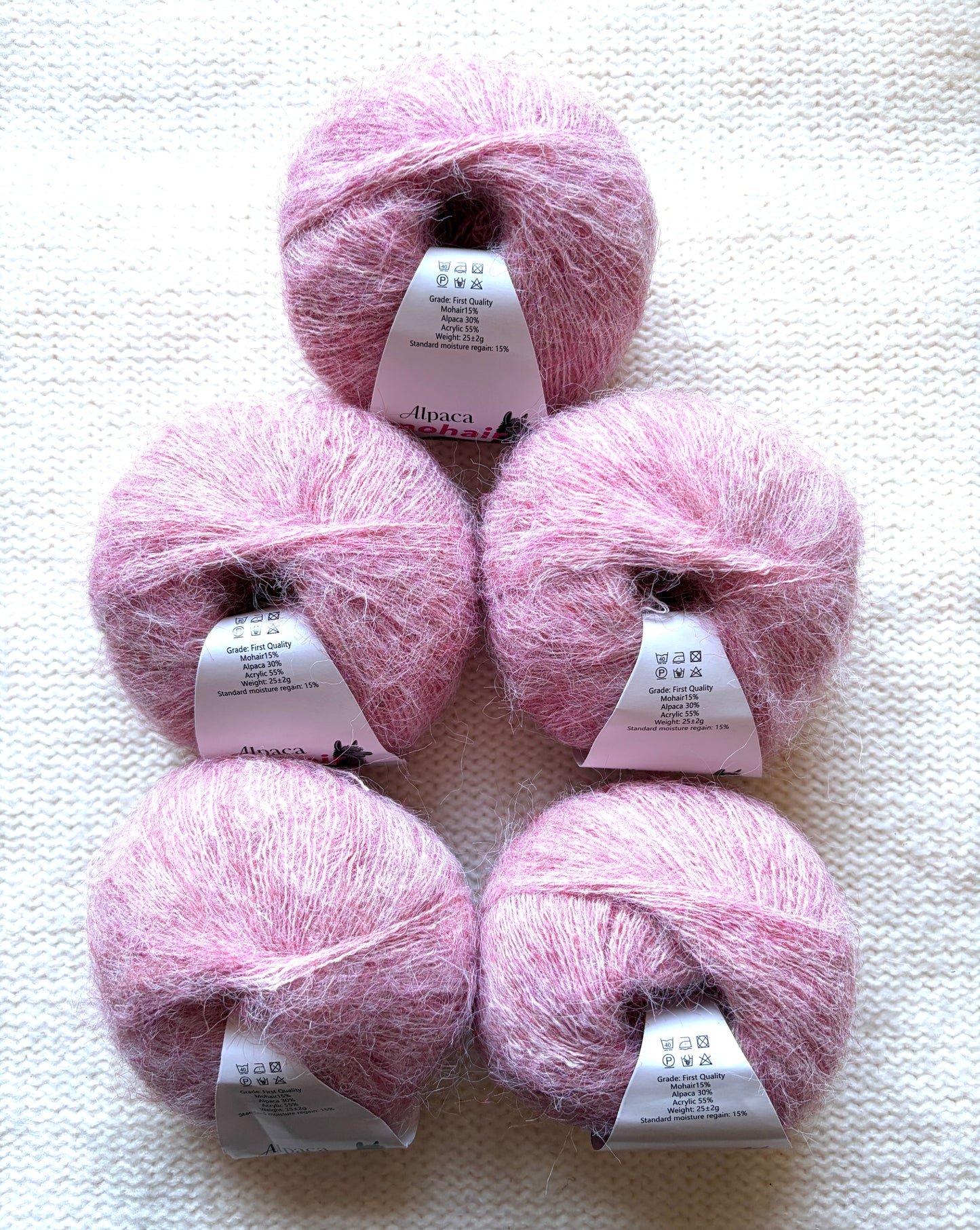 5 balls x 25g Alpaca Mohair yarn : Mohair + Alpaca + Acrylic : 19 Romantic Pink