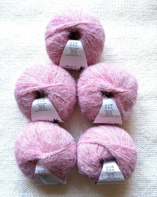 5 balls x 25g Alpaca Mohair yarn : Mohair + Alpaca + Acrylic : 19 Romantic Pink