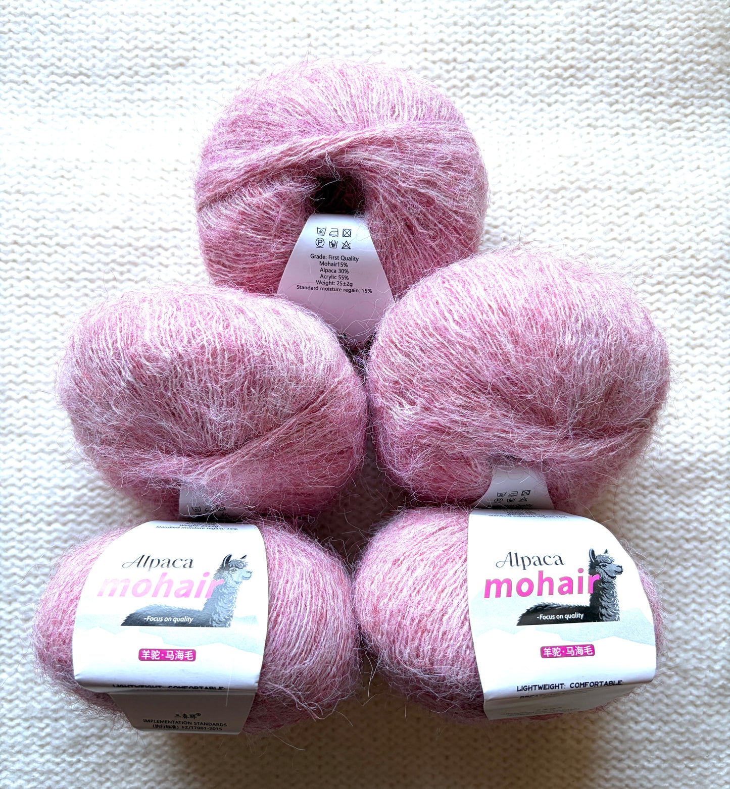 5 balls x 25g Alpaca Mohair yarn : Mohair + Alpaca + Acrylic : 19 Romantic Pink