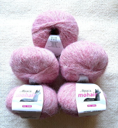 5 balls x 25g Alpaca Mohair yarn : Mohair + Alpaca + Acrylic : 19 Romantic Pink