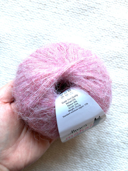 5 balls x 25g Alpaca Mohair yarn : Mohair + Alpaca + Acrylic : 19 Romantic Pink