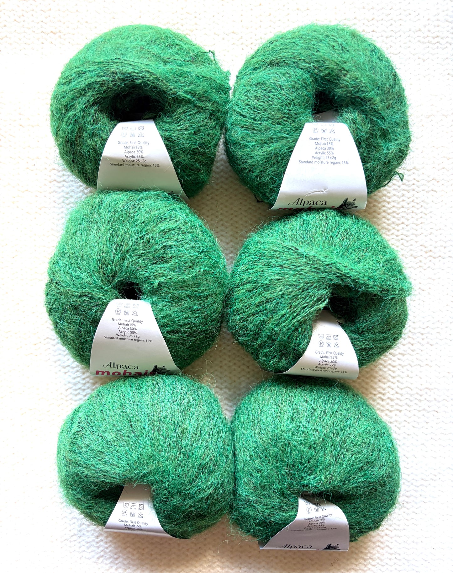 6 balls x 25g Alpaca Mohair yarn : Mohair + Alpaca + Acrylic : 14 Forest Green