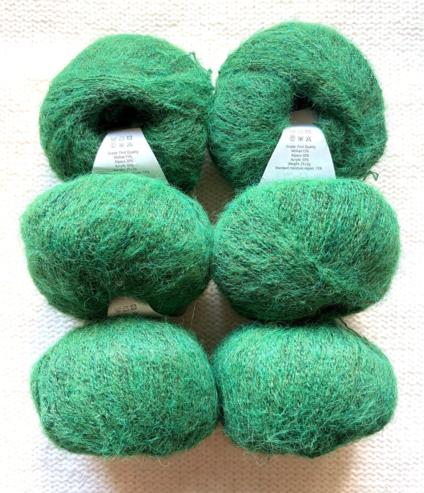 6 balls x 25g Alpaca Mohair yarn : Mohair + Alpaca + Acrylic : 14 Forest Green