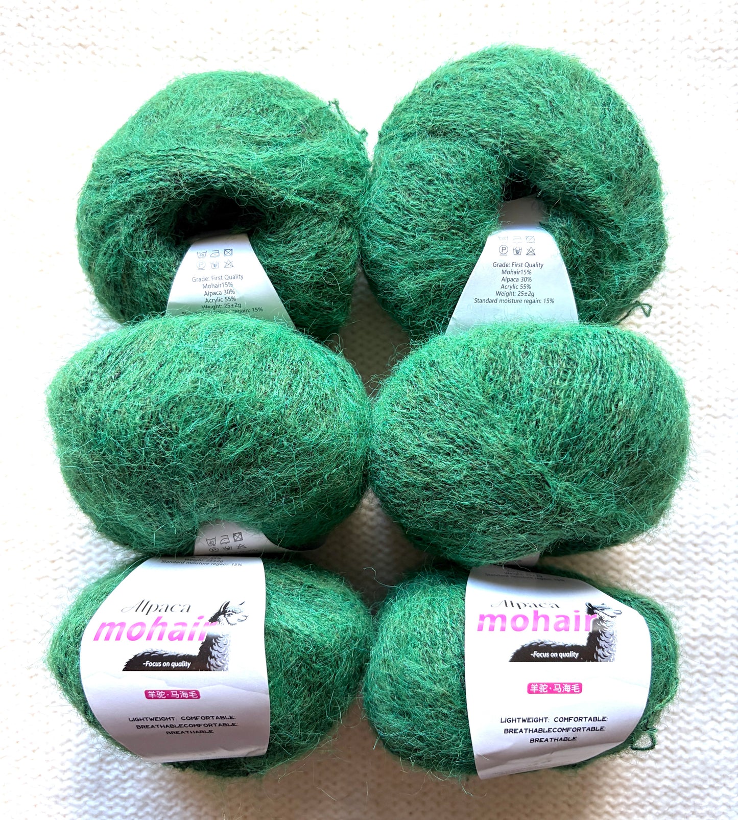 6 balls x 25g Alpaca Mohair yarn : Mohair + Alpaca + Acrylic : 14 Forest Green