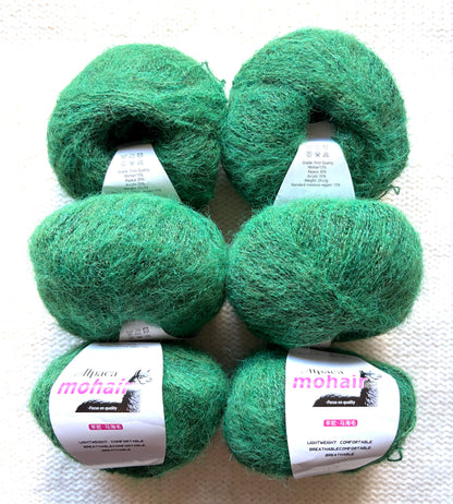 6 balls x 25g Alpaca Mohair yarn : Mohair + Alpaca + Acrylic : 14 Forest Green