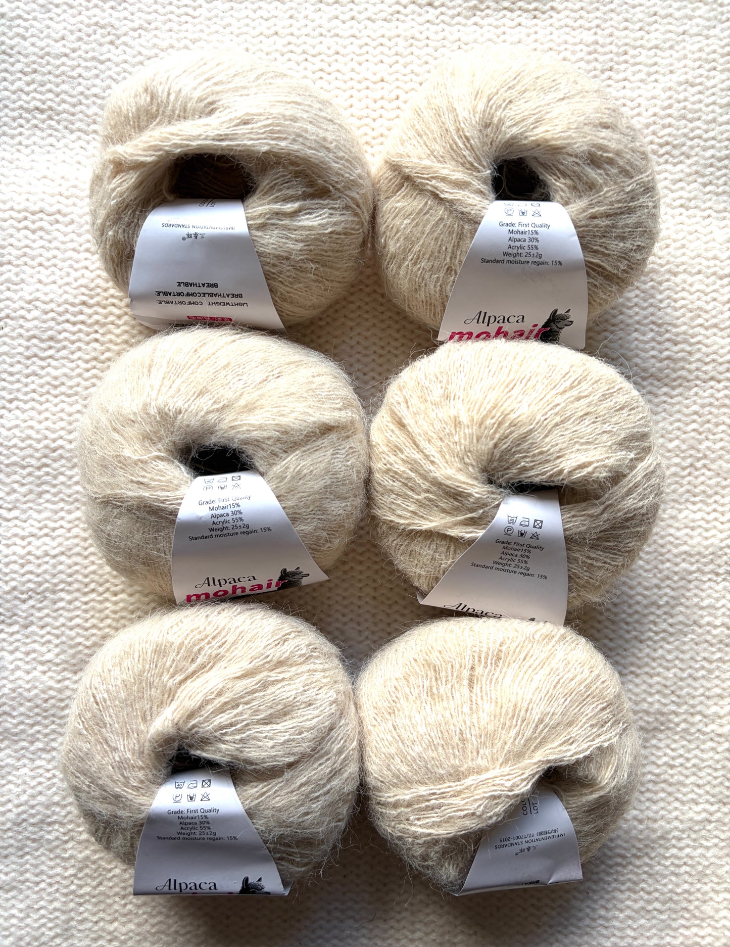 6 balls x 25g Alpaca Mohair yarn : Mohair + Alpaca + Acrylic : 07 Tan