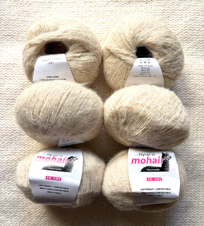 6 balls x 25g Alpaca Mohair yarn : Mohair + Alpaca + Acrylic : 07 Tan