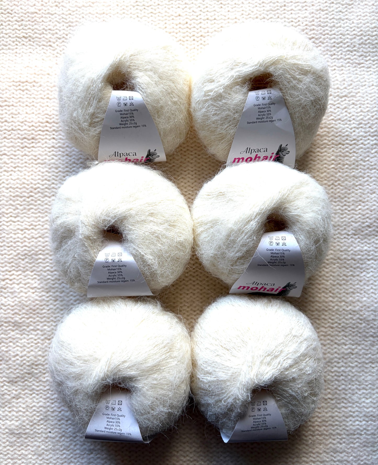 6 balls x 25g Alpaca Mohair yarn : Mohair + Alpaca + Acrylic : 07 Milk