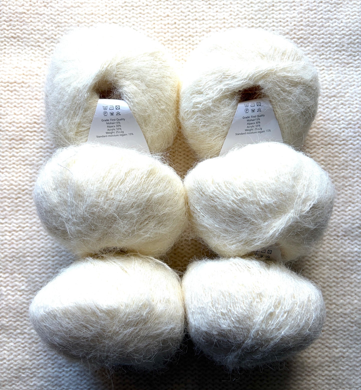 6 balls x 25g Alpaca Mohair yarn : Mohair + Alpaca + Acrylic : 07 Milk