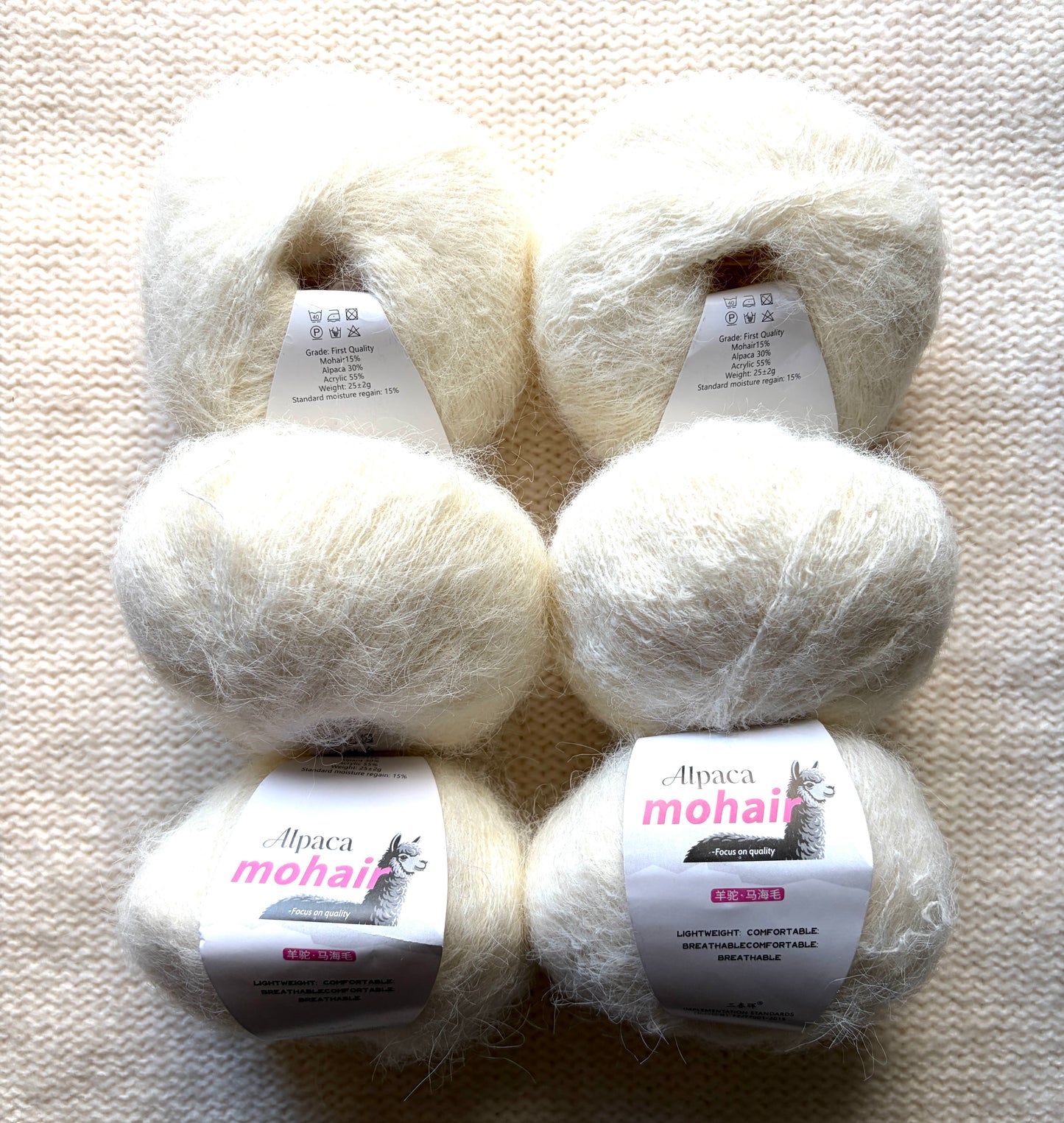 6 balls x 25g Alpaca Mohair yarn : Mohair + Alpaca + Acrylic : 07 Milk