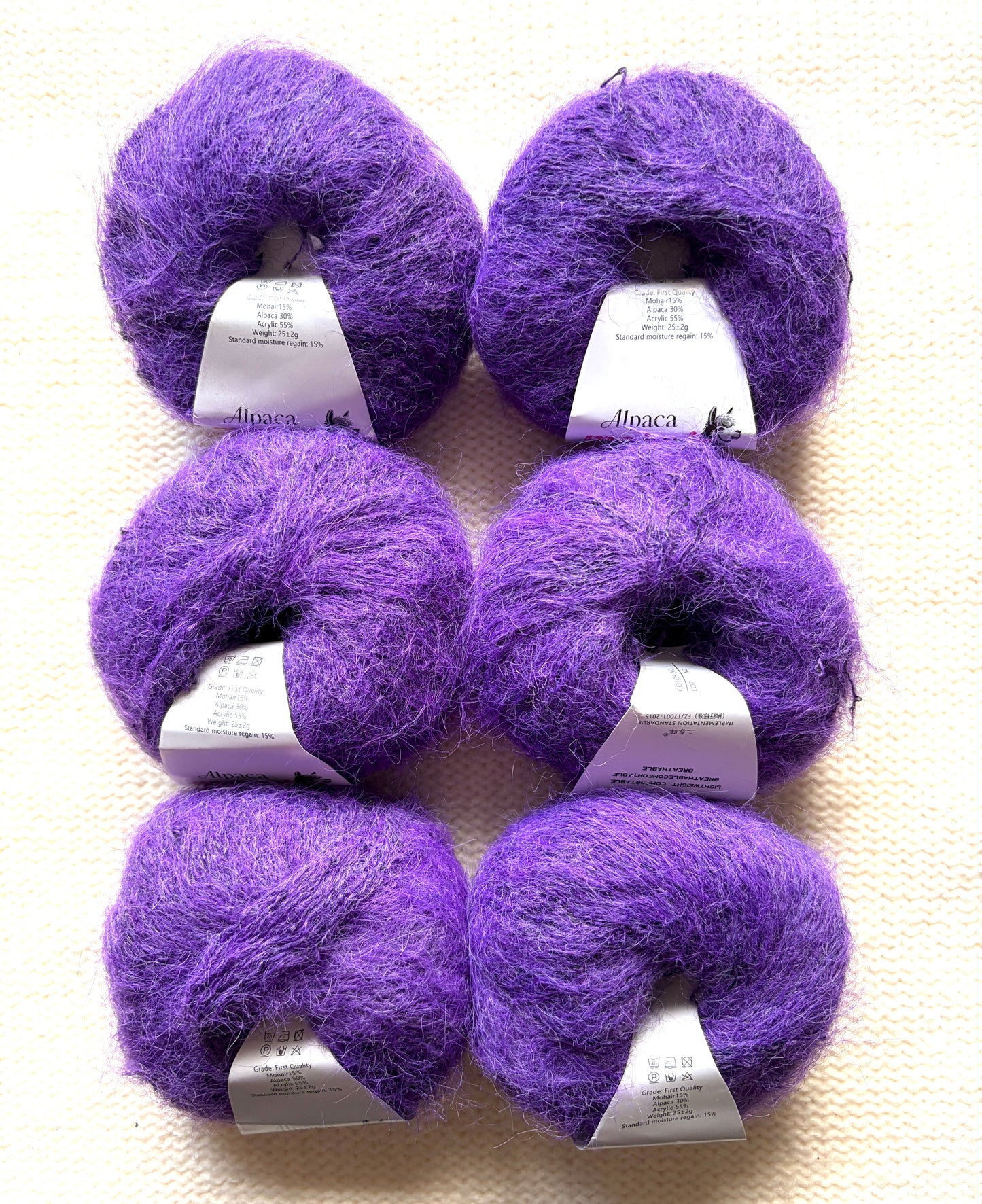 6 balls x 25g Alpaca Mohair yarn : Mohair + Alpaca + Acrylic : 21 Grape