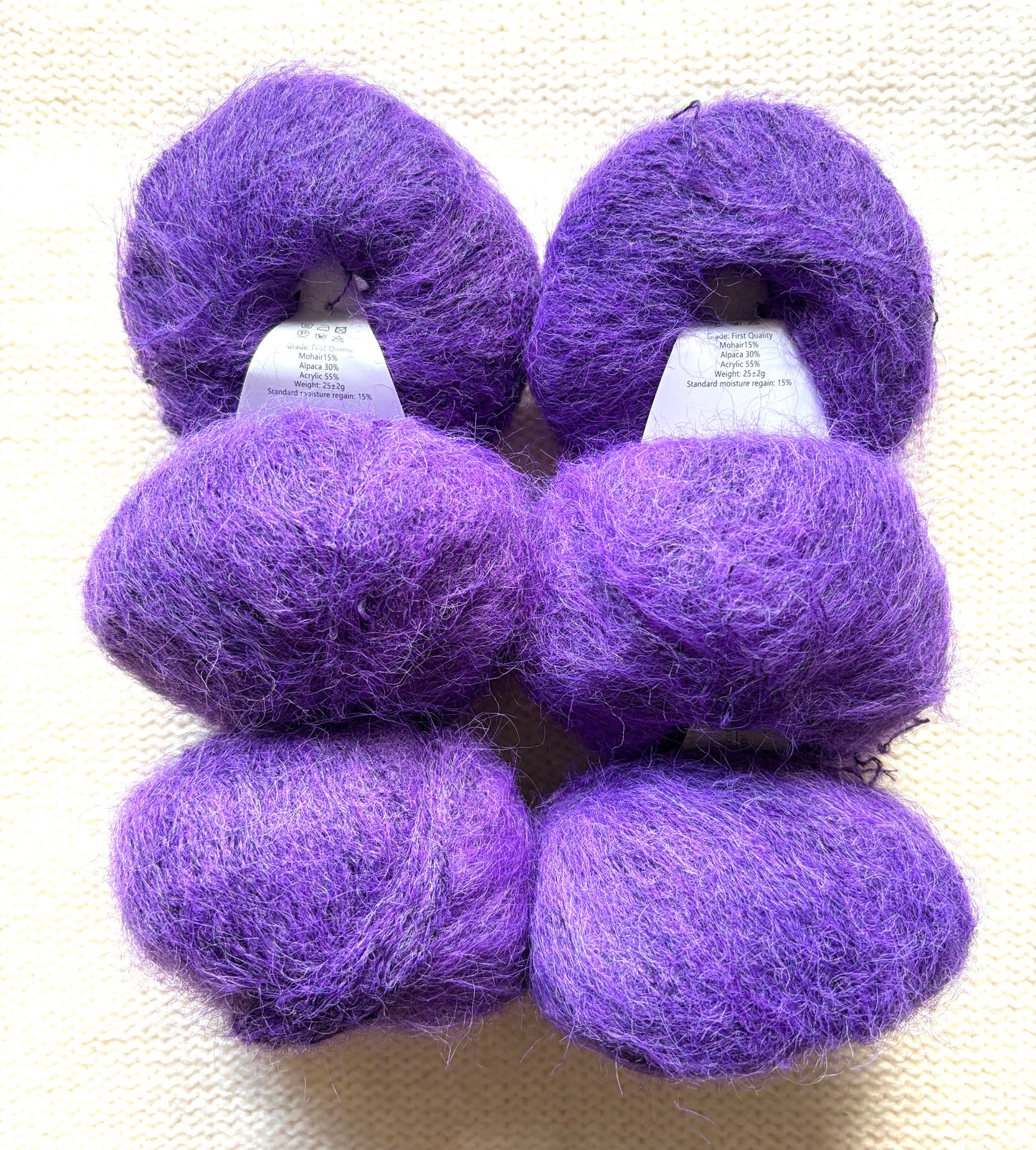 6 balls x 25g Alpaca Mohair yarn : Mohair + Alpaca + Acrylic : 21 Grape