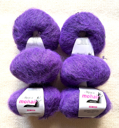 6 balls x 25g Alpaca Mohair yarn : Mohair + Alpaca + Acrylic : 21 Grape