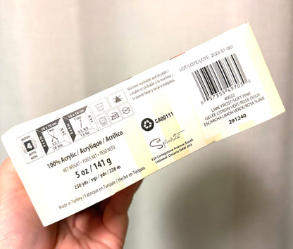 141g CARON Simply Soft O’GO : LIME FROST / SOFT PINK 100% Acrylic