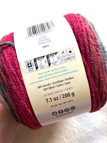 Caron Cakes Self Striping Aran Yarn 200g : Wool Blend : Red Velvet - 1 cake