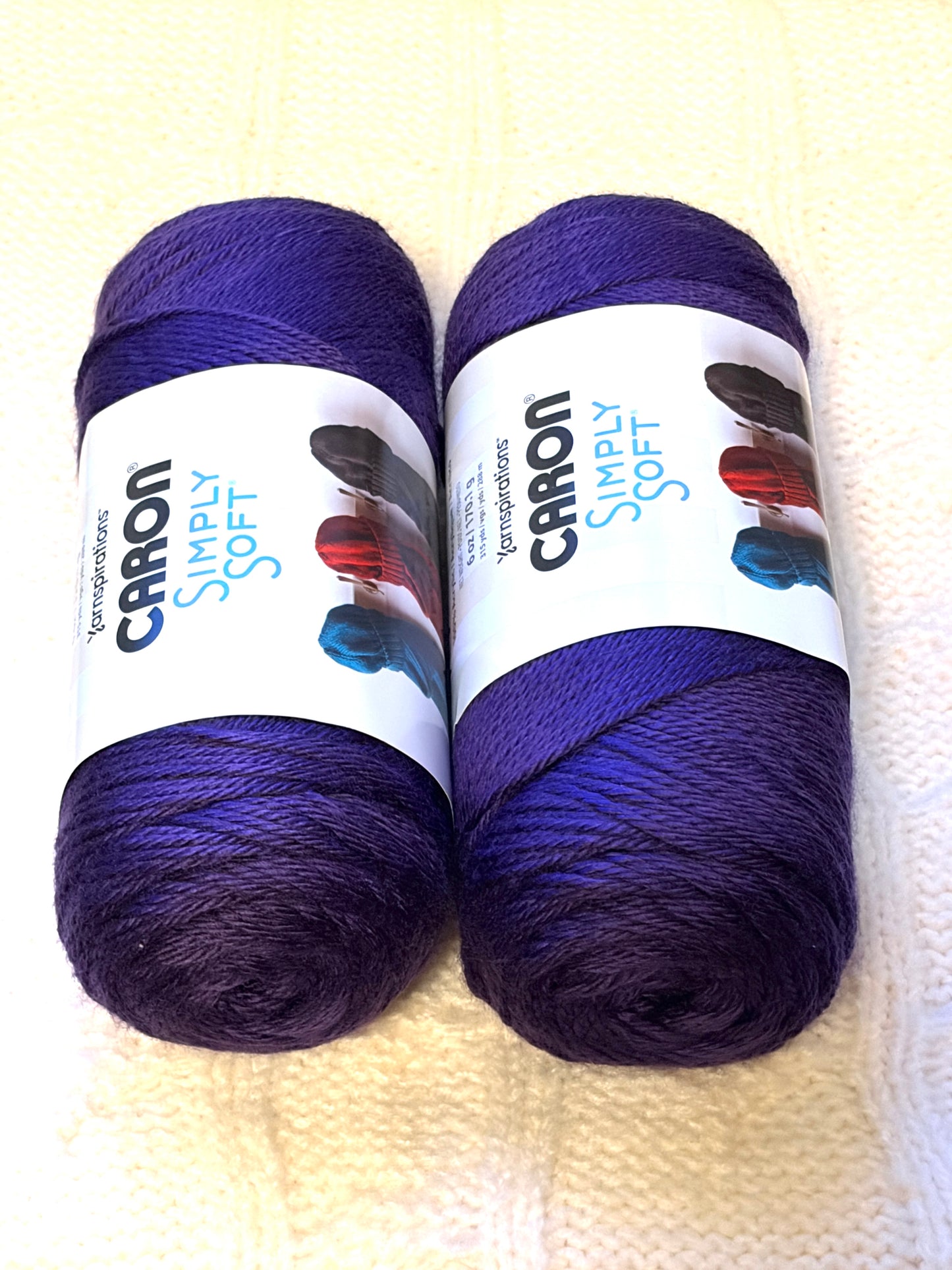 2 Balls x 170g CARON Simply Soft Yarn Purple 100% Acrylic