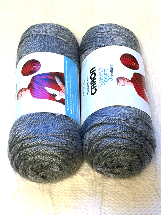 2 Balls x 141g CARON Simply Soft Yarn Heathers : Grey Heather 100% Acrylic