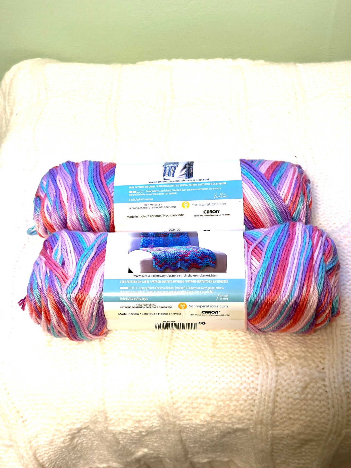 2 Balls x 141g CARON Simply Soft Yarn Stripes : Times Square