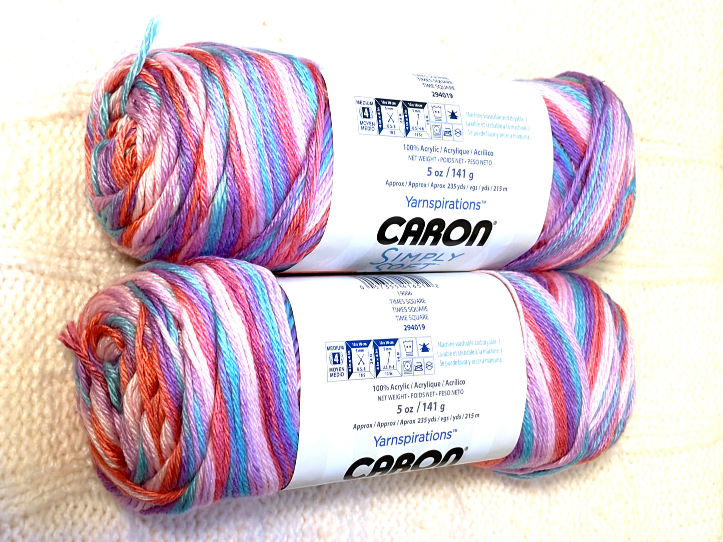 2 Balls x 141g CARON Simply Soft Yarn Stripes : Times Square