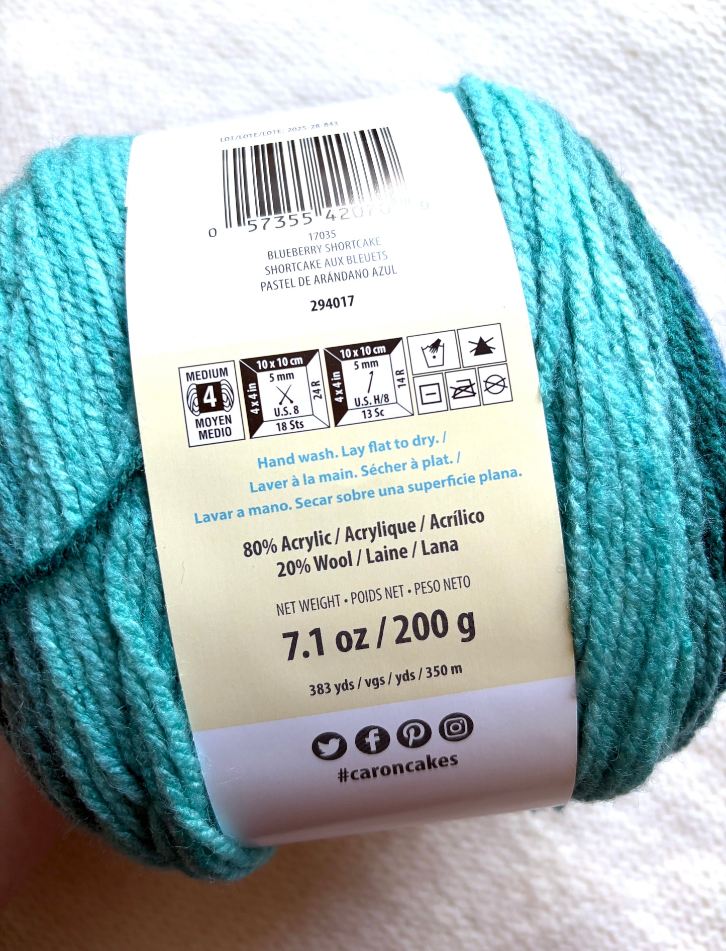 Caron Cakes Self Striping Aran Yarn 200g : Wool Blend : BLUEBERRY SHORTCAKE - 1 cake